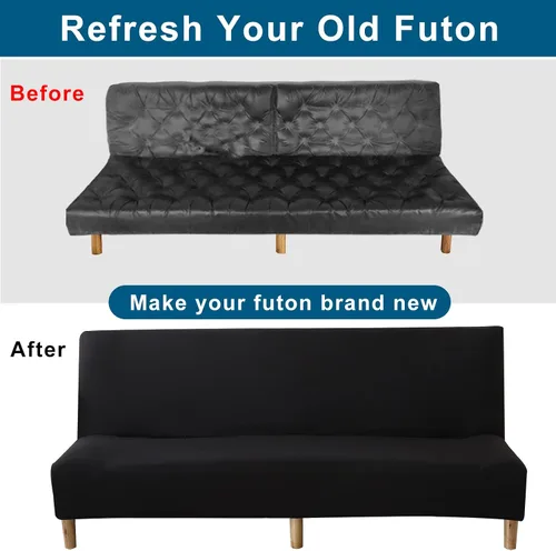 Vista 5 de WOMACO Funda Elástica para Futón Fundas para Sofá Cama Tamaño Full Twin Queen Negro Sin Brazos Protector de Sofá Loveseat con Fondo Elástico