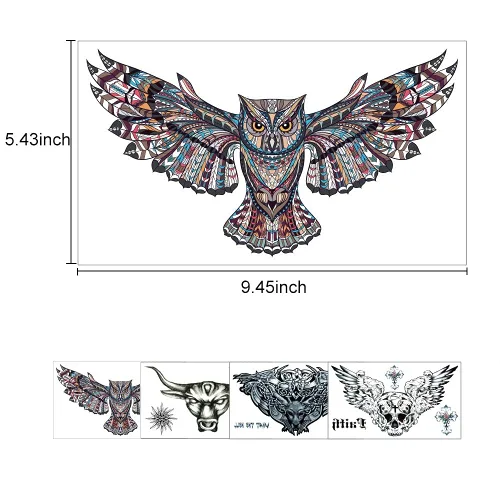 Vista 2 de Tatuajes grandes falsos temporales para hombres, mujeres y adolescentes, VIWIEU 3D realista para niñas, tatuajes temporales, 5 hojas, tatuajes