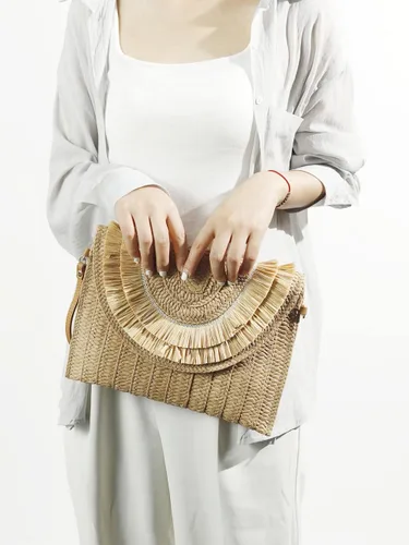 Vista 6 de Bolso cruzado de paja para mujer, bolso de playa de verano
