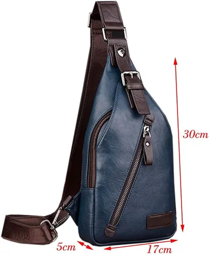 Vista 8 de Mochila estilo bandolera de piel para hombres y mujeres, bandolera de hombro, al pecho, mochila de uso diario para viajes, al aire libre