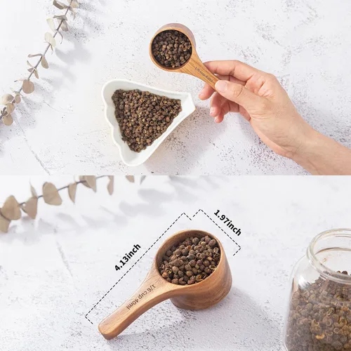 Vista 5 de Cuchara de café de madera, 4 cucharas de madera para tarros, cucharas medidoras pequeñas para café molido, té, azúcar, condimentos, cuchara