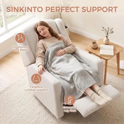 Vista 6 de Mecedora reclinable giratoria eléctrica, gran comodidad, para guardería, color crema Mecedora suave con almohada lumbar y puerto de carga USB