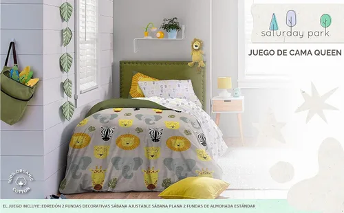 Vista 2 de Juego de cama Queen de amigos del safari de Saturday Park - Juego de 7 piezas de ropa de cama de algodón orgánico 100% animales - Certificado GOTS