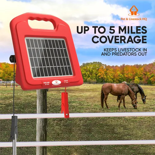 Vista 3 de Pet & Livestock HQ Cargador eléctrico solar para valla + cinta de polietileno eléctrica de 1640 pies