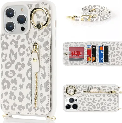 Vista 2 de Funda para iPhone 13 Pro Max con tarjetero y correa para mujer, bolsa cruzada con soporte de anillo con cremallera para monedero Apple13promax