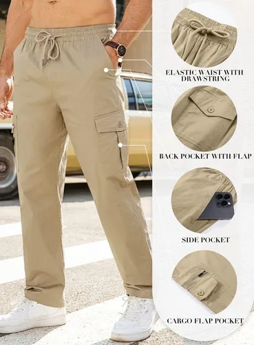 Vista 6 de JMIERR Mens Casual Cargo Pants Elastic Waist Drawstring Stretch Relaxed Fit Tactical Joggers Work Pants Multi Pockets
