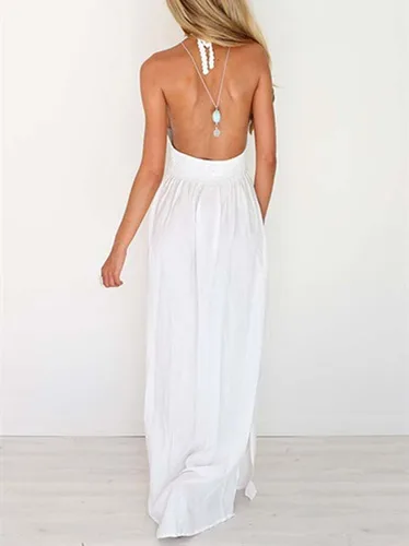 Vista 2 de Lilbetter - Vestido largo con croché, sin espalda, bohemio, halter, para mujer