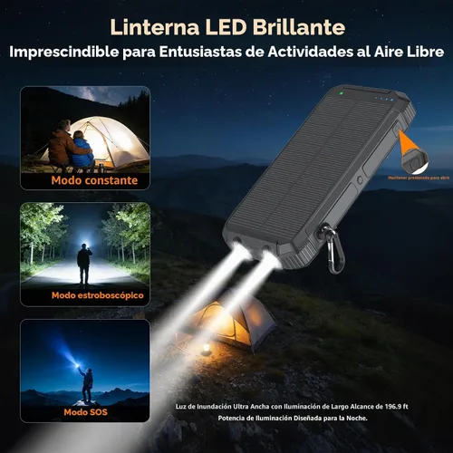 Vista 3 de ERRBBIC Cargador solar de 20000 mAh, cargador inalámbrico portátil, batería externa de carga rápida de 15 W con USB C, cargador solar de campamento