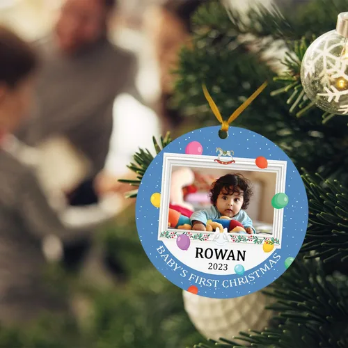 Vista 5 de Adorno de Navidad personalizado para bebé, primer adorno de Navidad del bebé, nombre personalizado y regalo de foto para nuevo papá, adorno de nueva