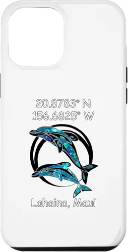 Vista 6 de Funda para iPhone 14 Longitud y Latitud de Lahaina Maui Tribal Dolphins