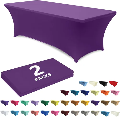 Vista 13 de ABCCANOPY - Paquete de 2 manteles elásticos de elastano de 4 pies Fitted, Washable and Wrinkle Resistant Table Protector for Wedding