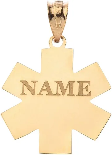 Vista 2 de Colgante de oro certificado de 14 quilates personalizado Caduceus MD Charm médico con tu nombre, Oro amarillo