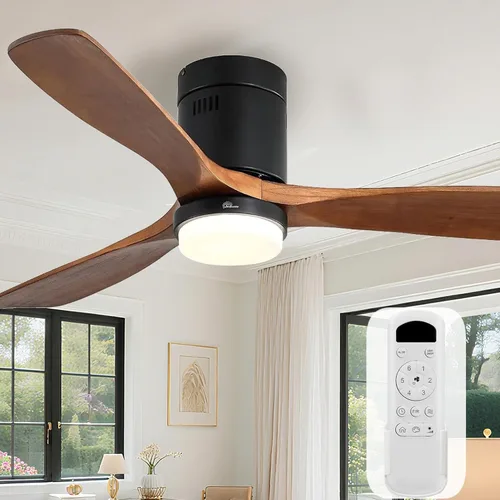 Vista 25 de Sofucor Ventiladores de techo inteligentes de 52 pulgadas con luces - montaje al ras de perfil bajo, modernos ventiladores de techo de madera maciza