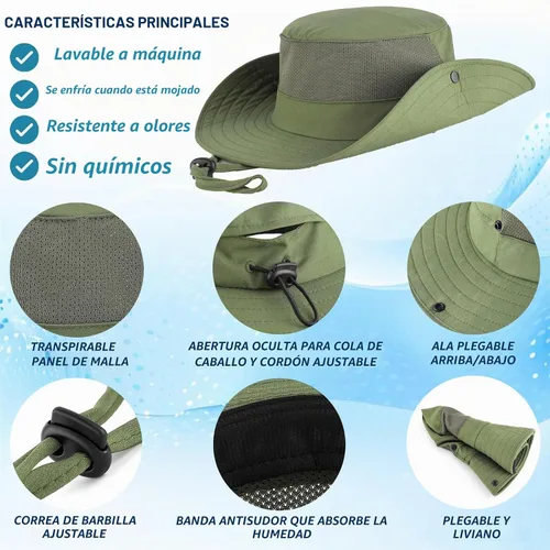 Vista 3 de Cooling Sun Bucket Hat, UPF 50+ Wide Brim Boonie Hat with Ponytail Hole 01 Verde (01 Army Green)
