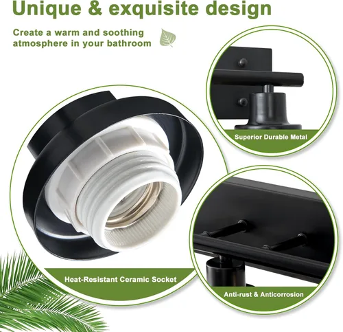 Vista 10 de Luz de tocador, 3 luces de cristal negro moderno para baño con 3 bombillas E26, luces de tocador para baño, dormitorio, sala de estar, pasillo