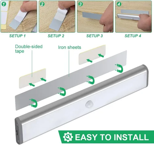 Vista 3 de [Versión mejorada] 10 luces LED de armario recargables por USB con sensor de movimiento, 3 modos de luz (G, encendido y apagado), carcasa