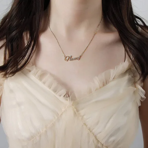 Vista 3 de BUREI Women Name Necklace Personalized 14K Gold Plated Name Necklace Nameplate Pendant Jewelry Gift