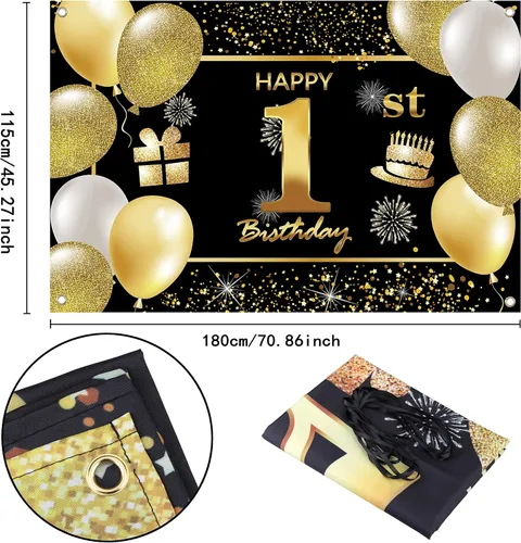 Vista 2 de Cartel de 1er feliz cumpleaños - Decoraciones para fiesta de cumpleaños de hombres