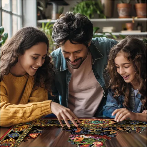 Vista 4 de White Mountain Puzzles Tapestry Cat - Rompecabezas de 1000 piezas