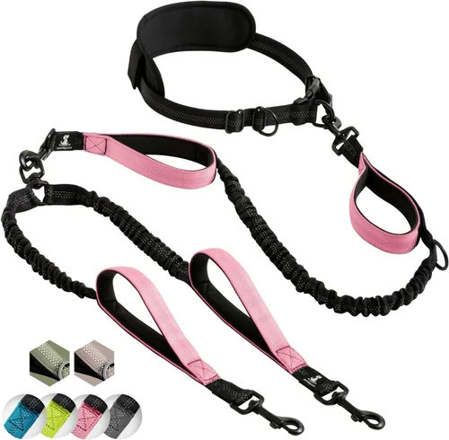 Vista 10 de SparklyPets Correa doble elástica para perro con 2 correas para perros con soporte trasero - Correa doble para perros para razas medianas y medianas