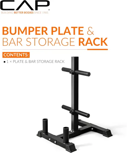 Vista 2 de CAP Olympic Bumper Plate Tree Rack with Barbell Holders, Heavy-Duty Weight Plate Storage Rack for Home Gym, Steel Olympic Plate Organizer Stand