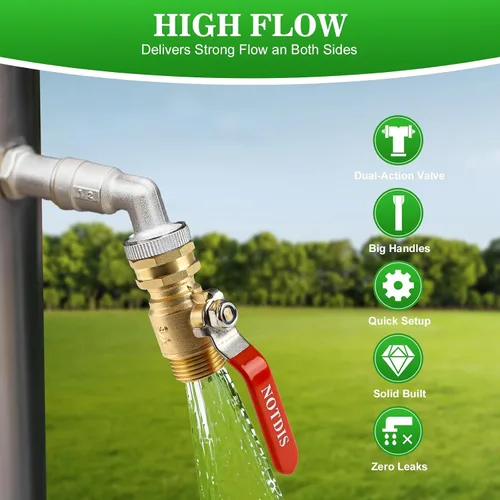 Vista 7 de Válvula de cierre de manguera de jardín de latón con diseño de flujo completo - Conector GHT de servicio pesado de 3/4", mango de acero inoxidable