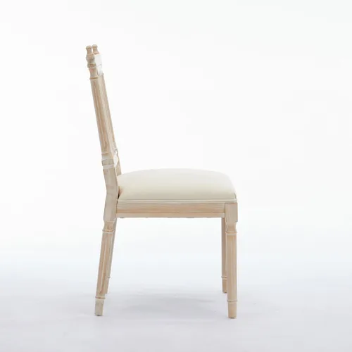Vista 5 de French Style Solid Wood Frame Linen Fabric Rattan Back Dining Chairs, Table & Chair Sets, Set of 2 for Dining Room, Kitchen, Living Room, Bedroom