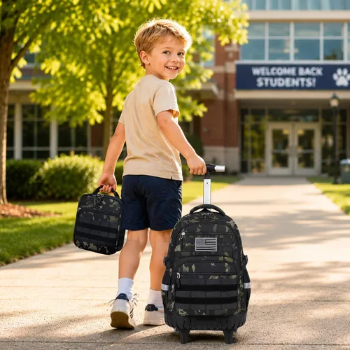Vista 9 de Mochila con ruedas de camuflaje para niños, Camuflaje Blackgray