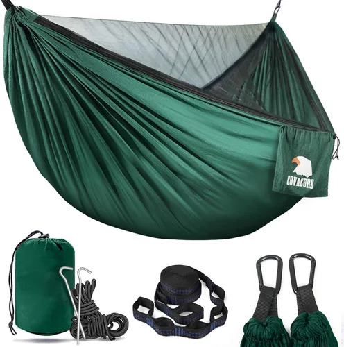 Vista 9 de COVACURE Hamaca de camping – Hamaca portátil de capacidad de 772 libras con correas de árbol, hamaca de viaje de nailon de paracaídas duradera