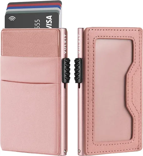 Vista 37 de VULKIT Billetera minimalista con ventana de identificación y bolsillo EDC con bolsillo desplegable para tarjetas de crédito y bloqueo RFID, diseño