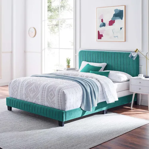 Vista 14 de Modway Celine - Cama Queen de terciopelo copetudo con canal en color azul marino