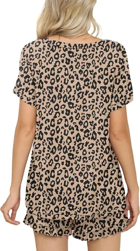 Vista 6 de PrinStory Conjunto de pijama para mujer, conjunto de pijama de manga corta, suave, pantalones cortos con bolsillos