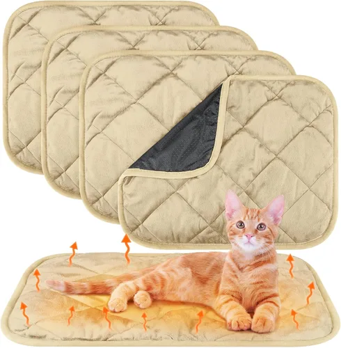 Vista 10 de Paquete de 4 Almohadillas Autocalentables para Gatos, Alfombrilla Autocalentable para Perros que Refleja el Calor Corporal, Almohadilla Térmica Negro