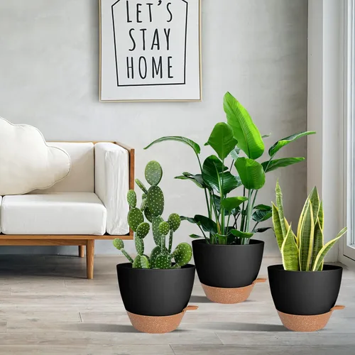 Vista 6 de Vanslogreen Macetas para plantas de interior, paquete de 3, macetas de riego automático de 10/9/8 pulgadas con orificio de drenaje, macetas grandes