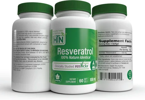 Vista 4 de Health Thru Nutrition Resveratrol como ResVida 100mg Trans-Resveratrol Apoya el envejecimiento saludable, la producción de energía celular