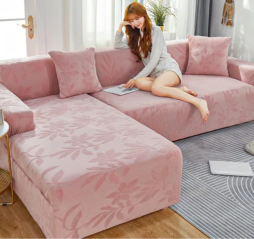 Vista 15 de IMYOGI Fundas de sofá de alta elasticidad con estilo en forma de L, fundas de sofá de color sólido, tela jacquard, lavable a máquina, protector