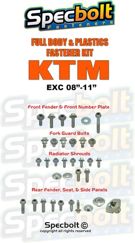 Vista 3 de Specbolt Kit de pernos de sujeción de cuerpo completo de plástico compatible con: KTM - EXC (2008-2011) #0811