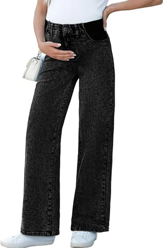 Vista 10 de BLENCOT Vaqueros de maternidad para mujer de cintura alta con pierna recta, pantalones de embarazo de mezclilla con bolsillos