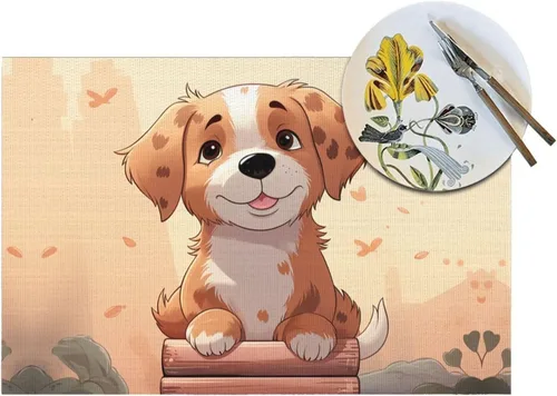Vista 5 de 6 PCS PVC Placemats Set Place Mats Cartoon Dog Non-Slip Weave Place Mats 12" x 18" Farmhouse Table Mat Set for Family Dinners Wedding Parties