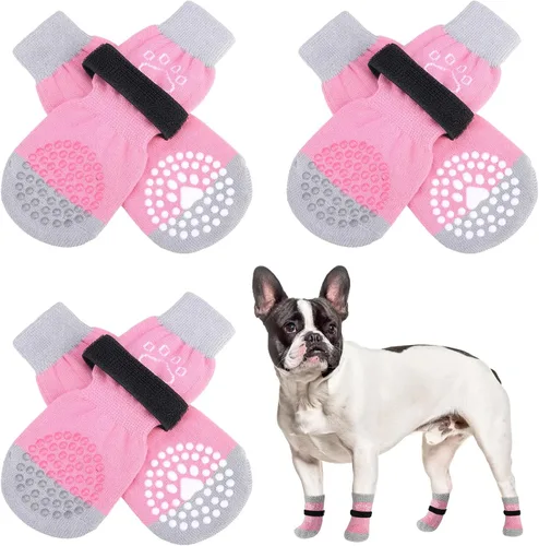 Vista 51 de SCENEREAL 6 piezas de calcetines antideslizantes para perros para prevenir lamido de patas para pavimento caliente/frío, calcetines de agarre
