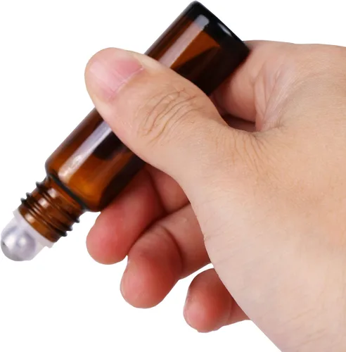 Vista 6 de inice 100 botellas de roll-on de 10 ml de vidrio ámbar para aceites esenciales con bolas de rodillo de acero inoxidable y tapa de aleación