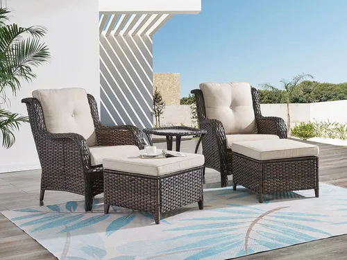 Vista 22 de HUMMUH Juego de 2 sillas de mimbre para patio, sillas de comedor de ratán de polietileno para exteriores, con cojines de asiento de 4 pulgadas