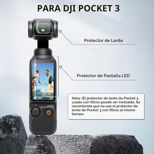 Vista 2 de FPVtosky 2 protectores de lente + 2 protectores de pantalla LCD para DJI Osmo Pocket 4/3, película de vidrio templado para accesorios DJI Pocket