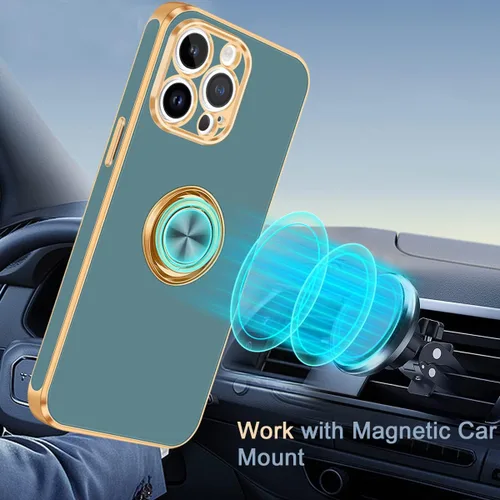 Vista 3 de Fingic Compatible con iPhone 14 Pro Max, soporte de anillo giratorio de 360° integrado, soporte magnético para automóvil, soporte magnético