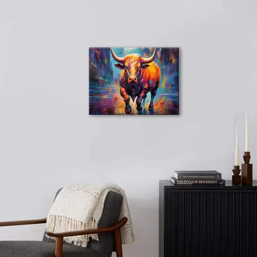 Vista 5 de Arte de pared de vaca colorido de cuernos largos, pinturas de vacas, impresiones en lienzo de ganado de granja, estilo de pintura al óleo