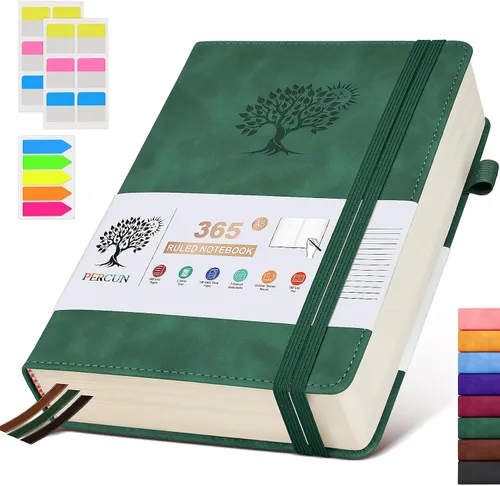 Vista 9 de PERCUN Cuaderno rayado A4, 365 páginas de gran tamaño, cuadernos de cuero para escribir para mujeres y hombres, cuaderno de tapa dura con páginas