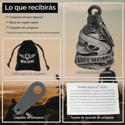Vista 6 de Dream Apparel Campanas de motocicleta para motociclistas, accesorios de campanas pesadas y llavero para la suerte Segunda enmienda