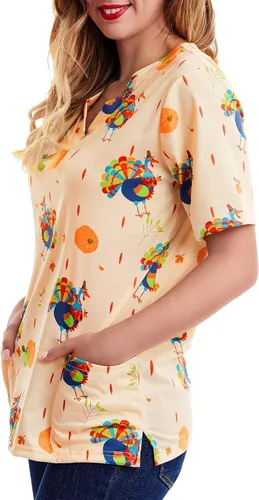 Vista 4 de SATINIOR Camisa de cuello con estampado de Acción de Gracias para mujer, color pavo