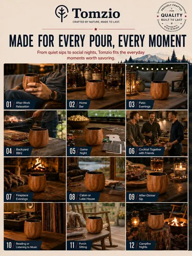 Vista 8 de Father's Day Ideas - Vaso de madera carbonizada real de bourbon de 11 onzas, taza de madera de acacia de alta calidad, aroma ahumado similar a