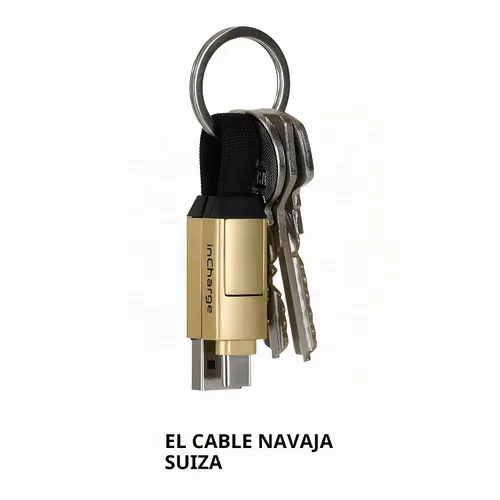 Vista 4 de Rolling Square inCharge 6 - Keychain USB C Cargador de Cable, Cable Lightning y Micro-USB para Smartphone, Cargador Universal de Cable 6 en 1 Dorado